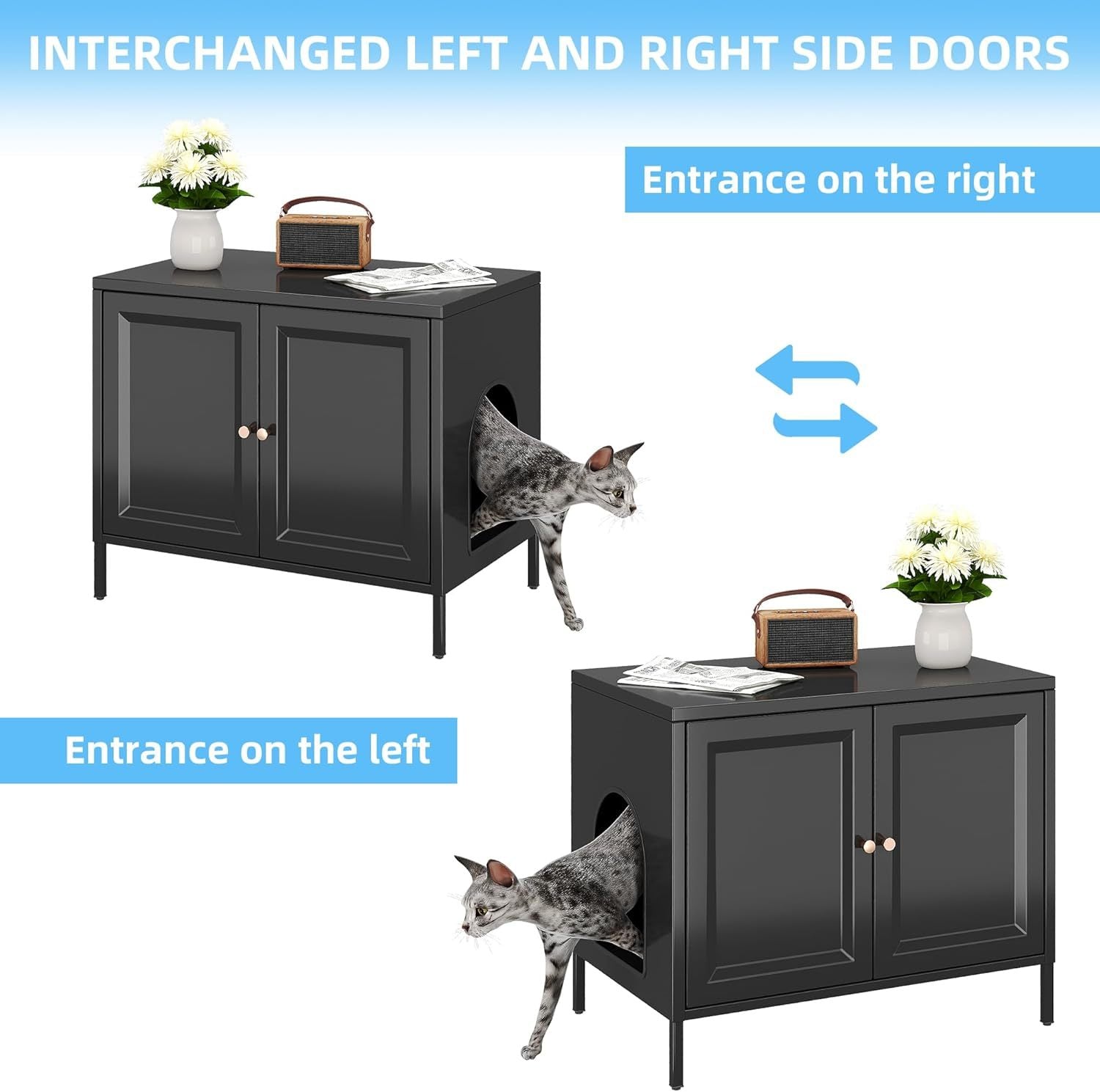 Metal Cat Litter Box Enclosure with Barn Door