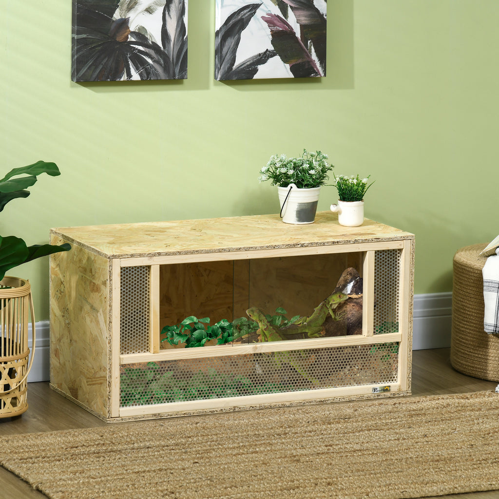 PawHut Reptile Terrarium Vivarium Habitat with Sliding Glass Doors