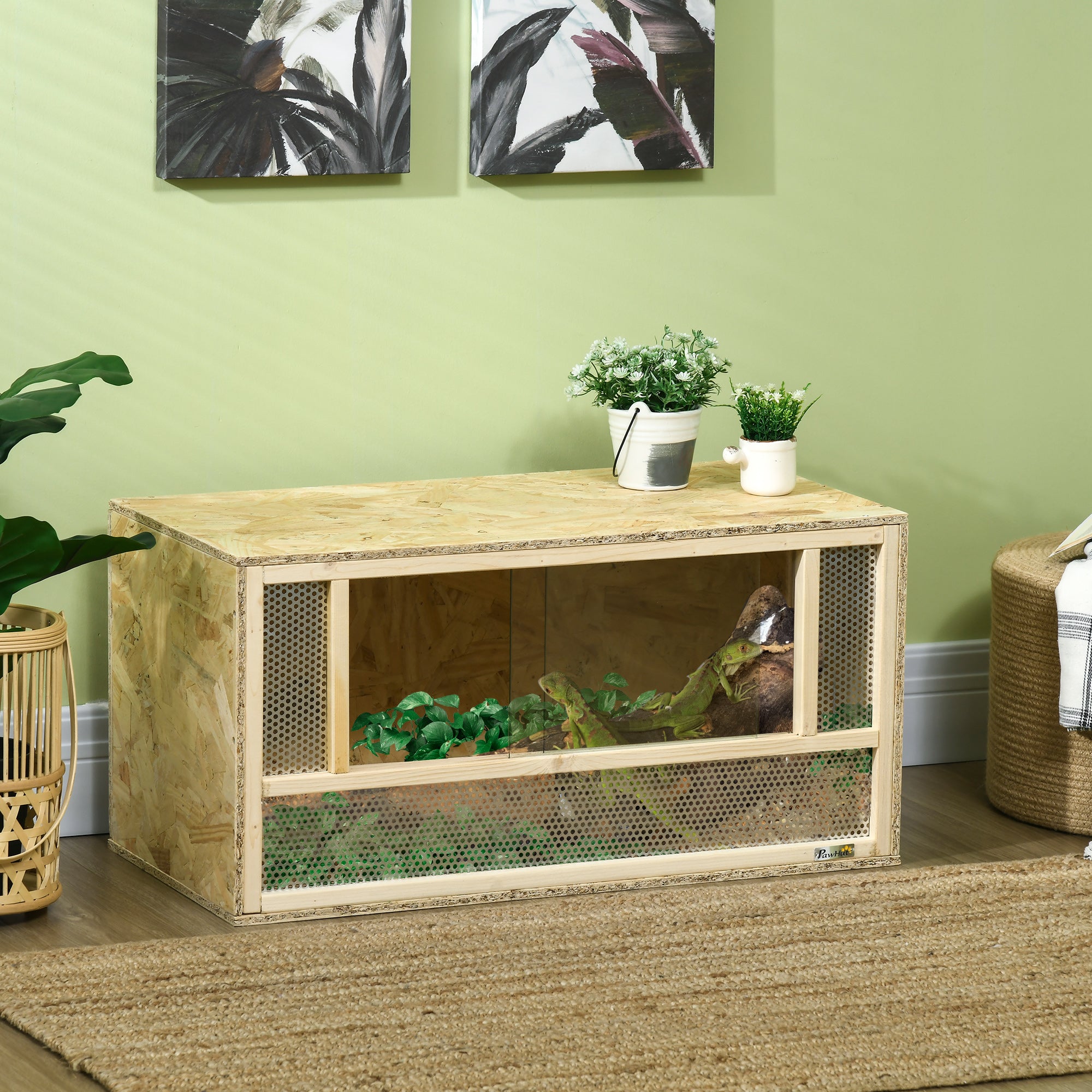 PawHut Reptile Terrarium Vivarium Habitat with Sliding Glass Doors