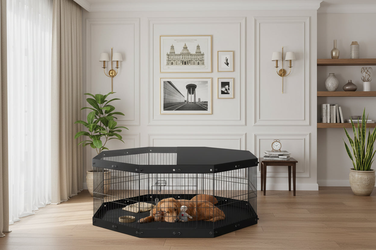 Foldable Metal Dog Playpen with Top Cover – 24 in