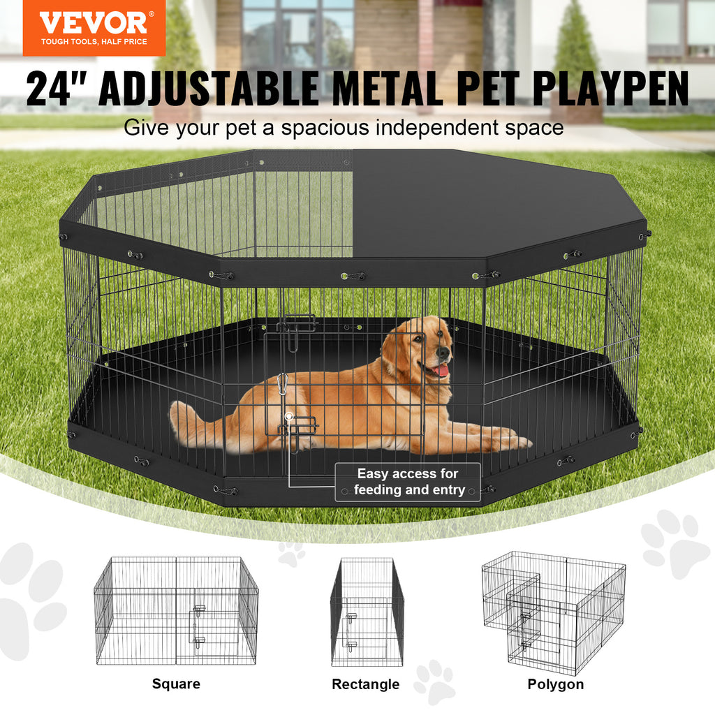 Foldable Metal Dog Playpen with Top Cover – 24 in