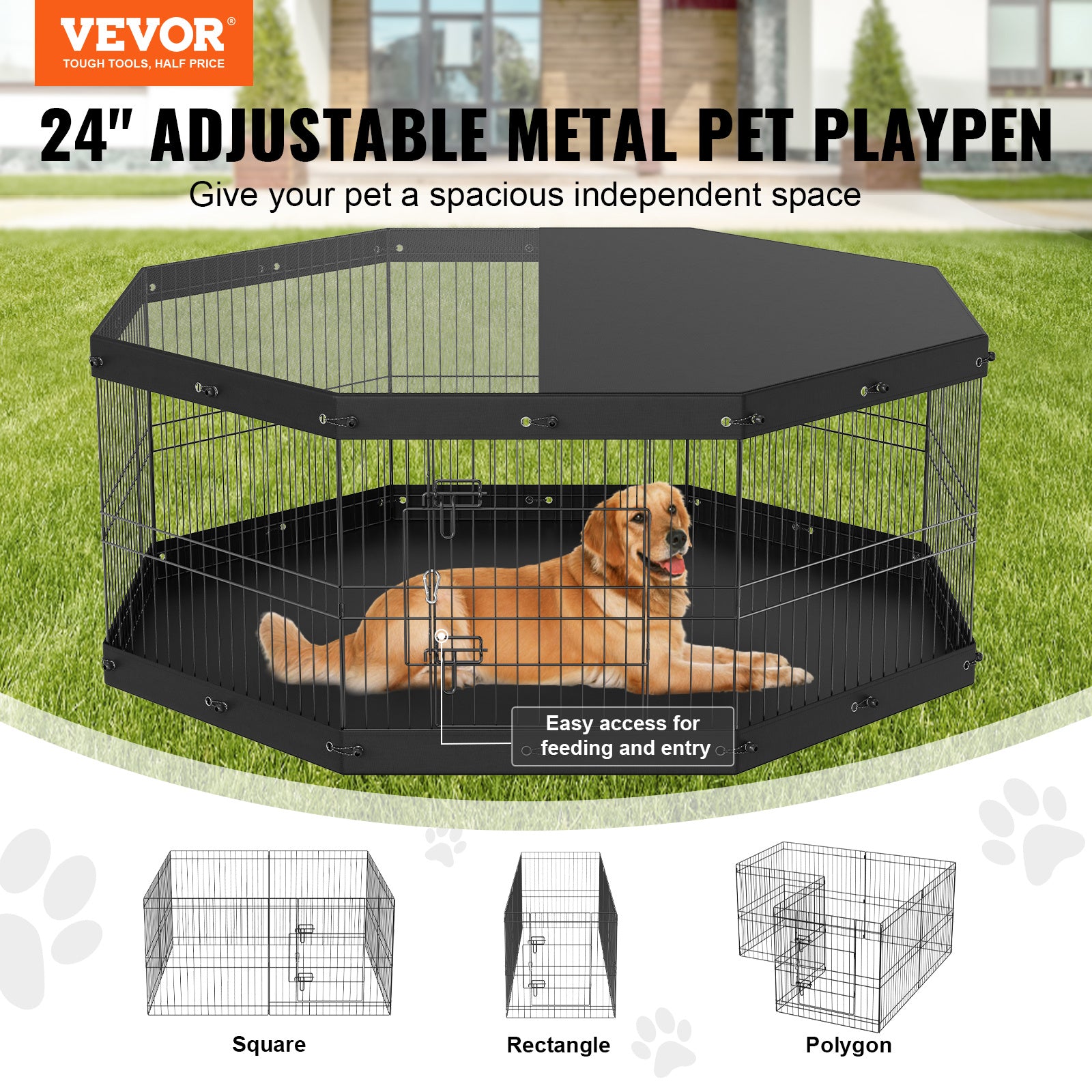 Foldable Metal Dog Playpen with Top Cover – 24 in