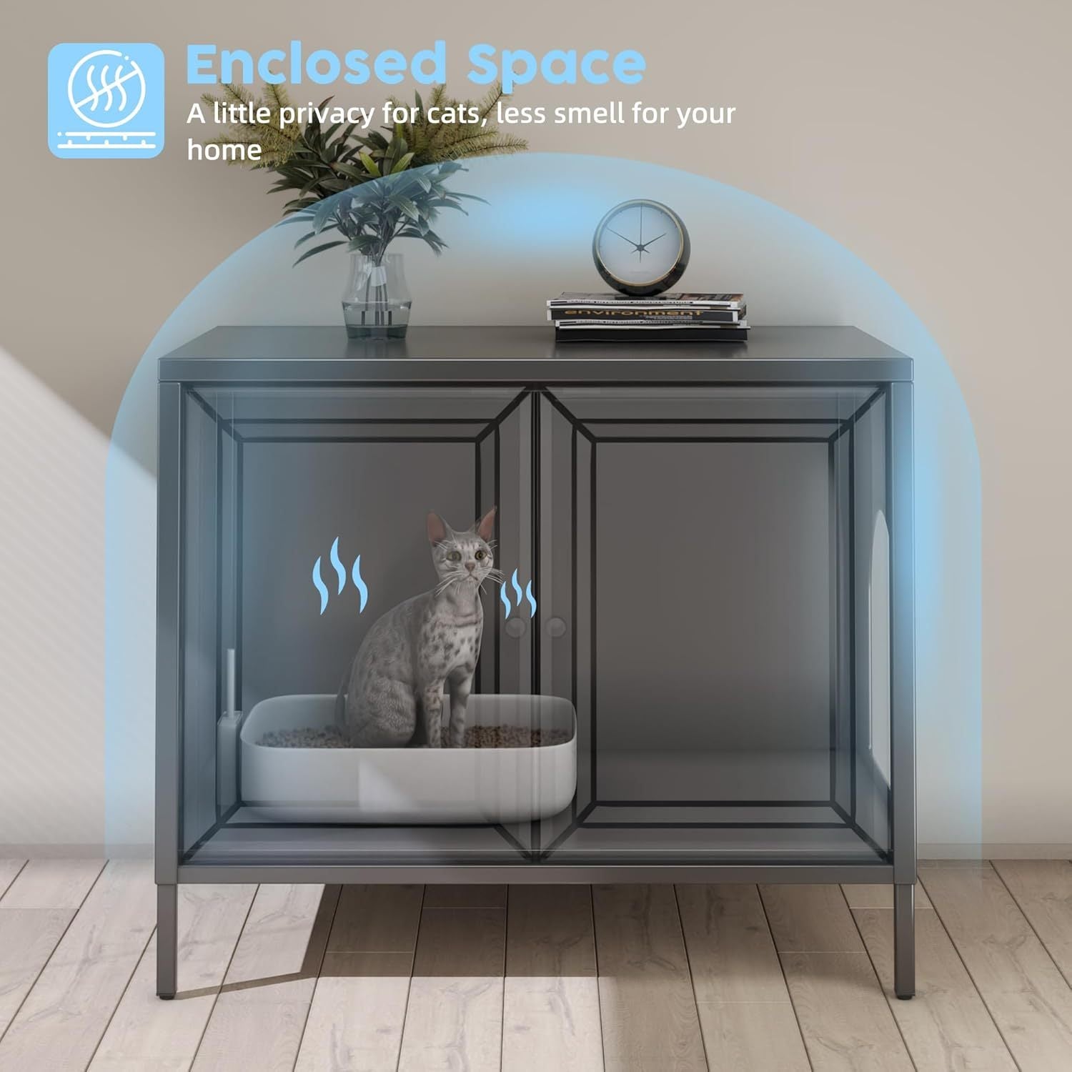 Metal Cat Litter Box Enclosure with Barn Door